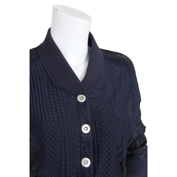 High Everyday Couture Crop Bomber Jacket Navy Lace Textured Knit US 8 IT44 - Picture 5 of 9